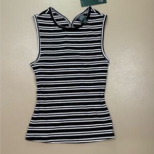 Wild Fable Ribbed Tank Top Striped Black White Open Back NWT XXS